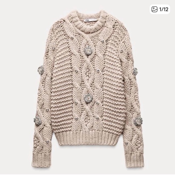 Zara Beige Knit Sweater with Silver Accents - Picture 4 of 6